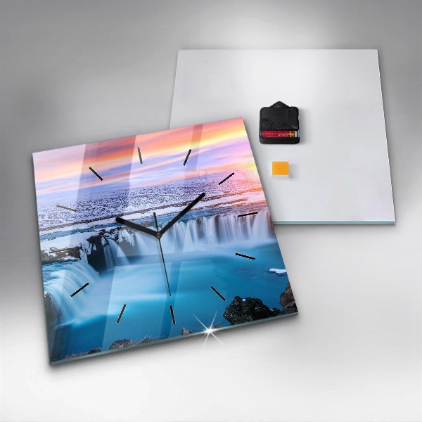 Square glass wall clock Godafoss Waterfall Iceland