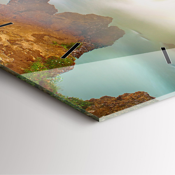 Square glass wall clock Godafoss in Iceland