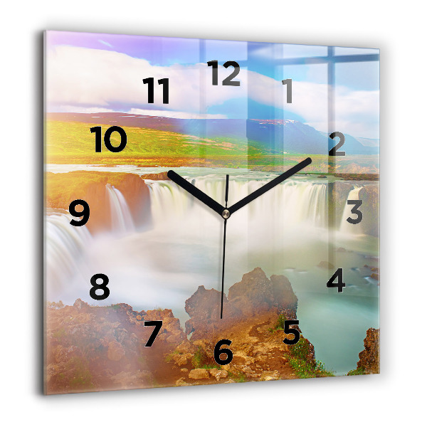 Square glass wall clock Godafoss in Iceland