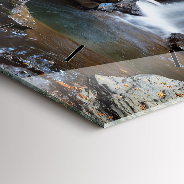 Square glass wall clock Waterfall and rocks of Iceland