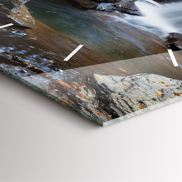 Square glass wall clock Waterfall and rocks of Iceland