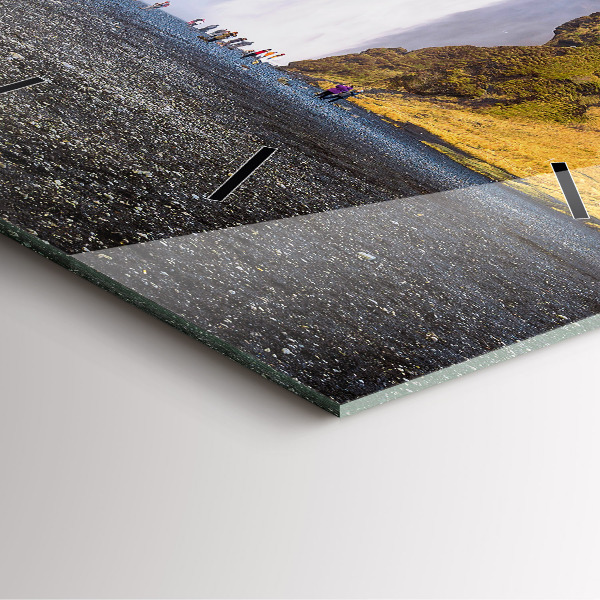 Square glass wall clock Waterfall in Iceland