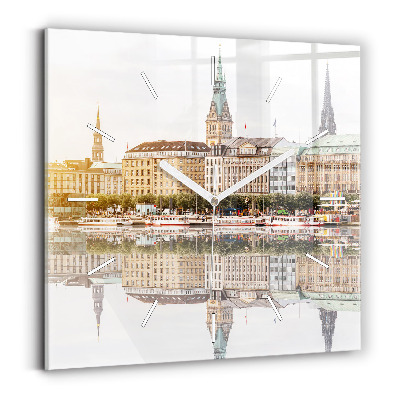 Square glass wall clock River Hamburg Germany