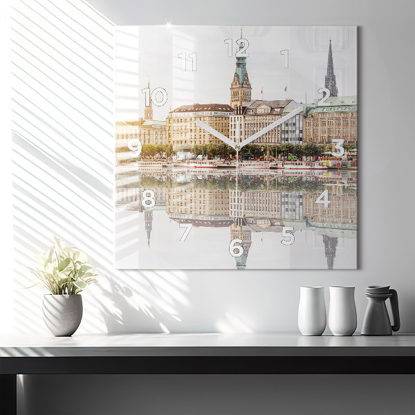 Square glass wall clock River Hamburg Germany