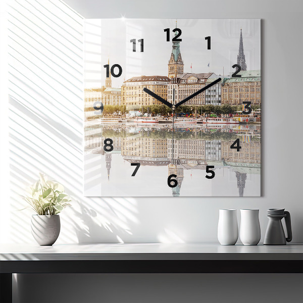 Square glass wall clock River Hamburg Germany