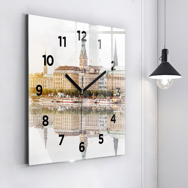 Square glass wall clock River Hamburg Germany