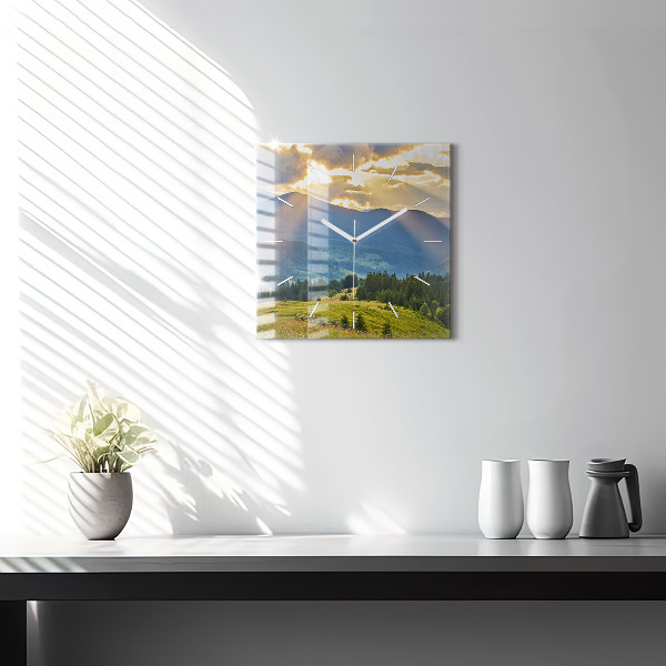 Square glass wall clock Landscape with forests