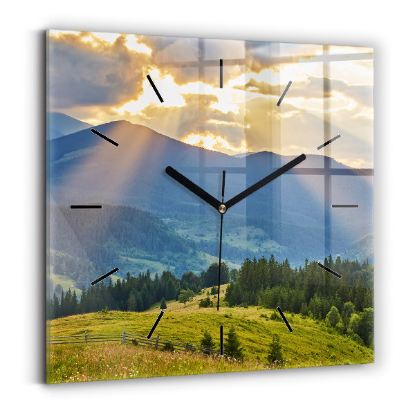 Square glass wall clock Landscape with forests