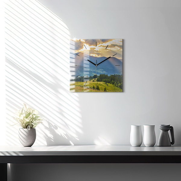 Square glass wall clock Landscape with forests