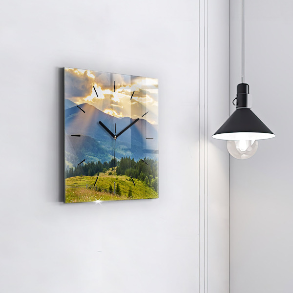 Square glass wall clock Landscape with forests