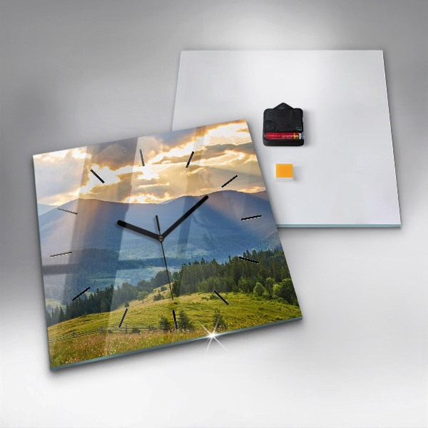 Square glass wall clock Landscape with forests