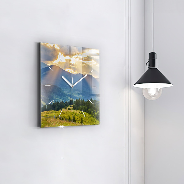 Square glass wall clock Landscape with forests