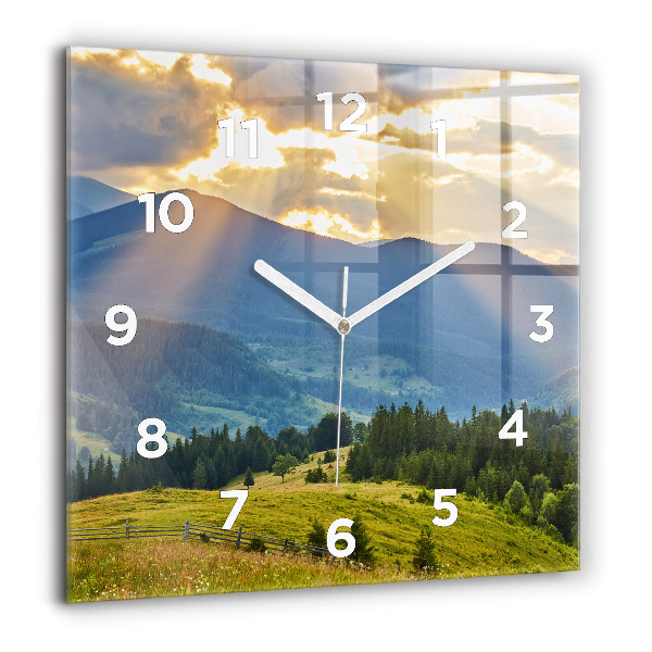 Square glass wall clock Landscape with forests
