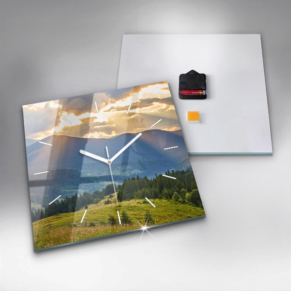 Square glass wall clock Landscape with forests