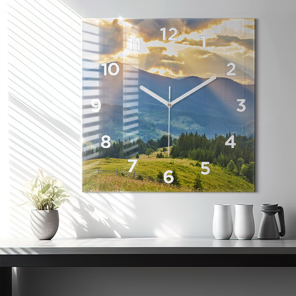 Square glass wall clock Landscape with forests