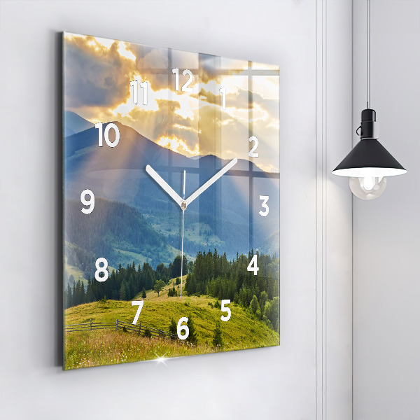 Square glass wall clock Landscape with forests