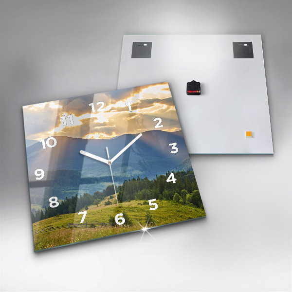 Square glass wall clock Landscape with forests