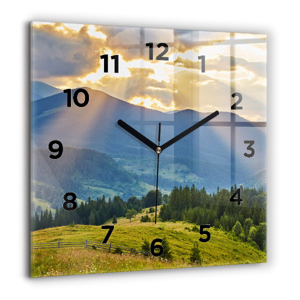 Square glass wall clock Landscape with forests