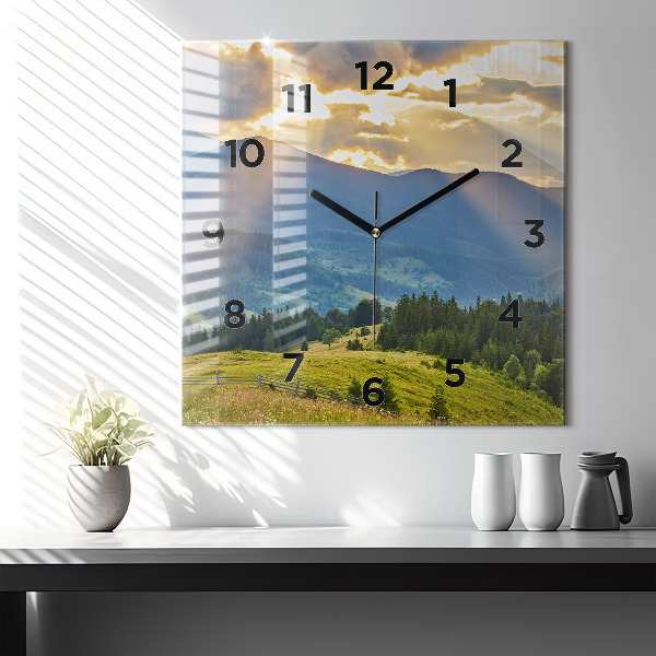 Square glass wall clock Landscape with forests