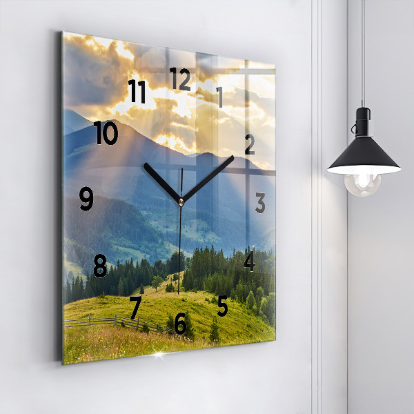Square glass wall clock Landscape with forests