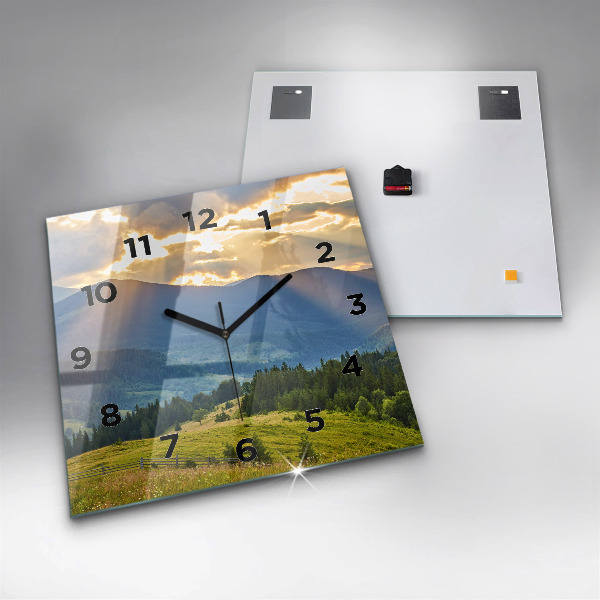 Square glass wall clock Landscape with forests