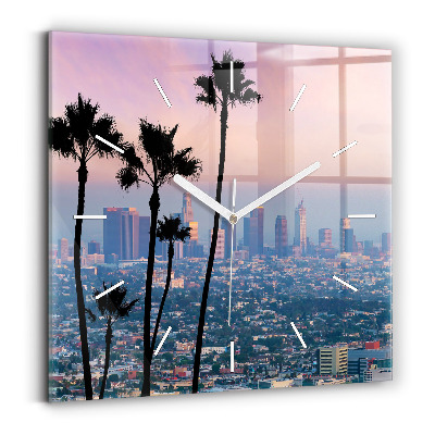 Square glass wall clock Los Angeles Sunset