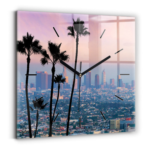 Square glass wall clock Los Angeles Sunset