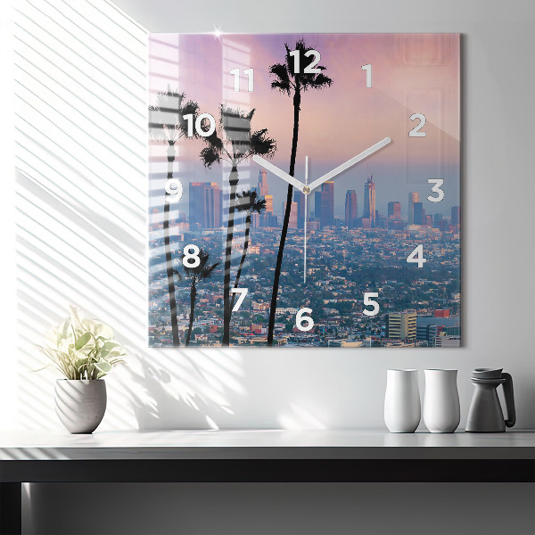 Square glass wall clock Los Angeles Sunset