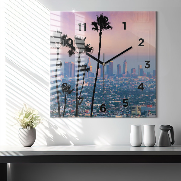 Square glass wall clock Los Angeles Sunset