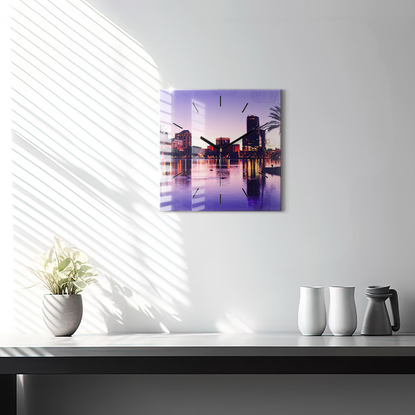 Square glass wall clock Orlando city skyline