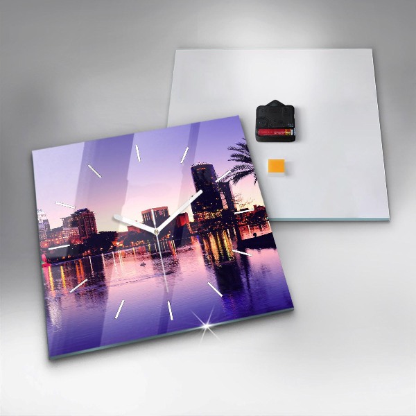 Square glass wall clock Orlando city skyline