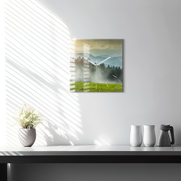 Square glass wall clock Mountain landscape