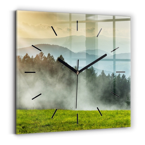 Square glass wall clock Mountain landscape