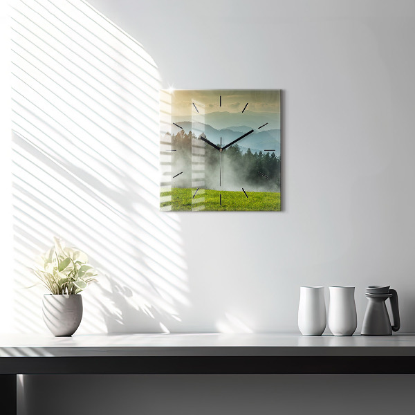 Square glass wall clock Mountain landscape