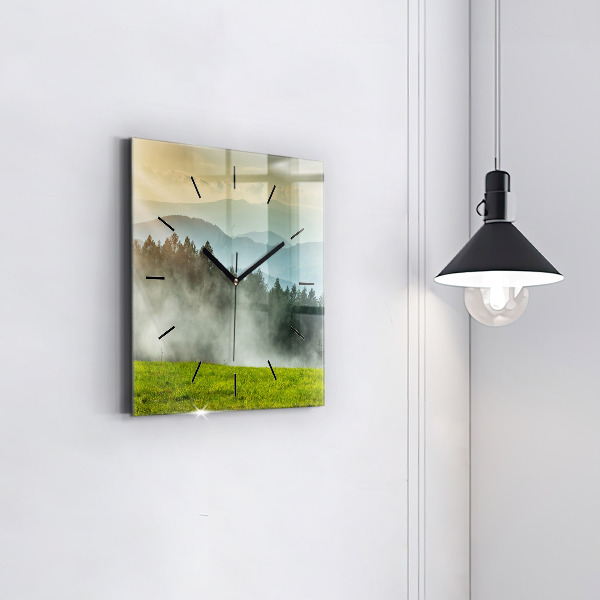 Square glass wall clock Mountain landscape