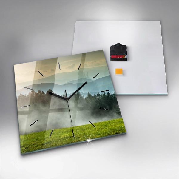 Square glass wall clock Mountain landscape