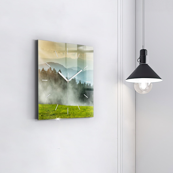Square glass wall clock Mountain landscape
