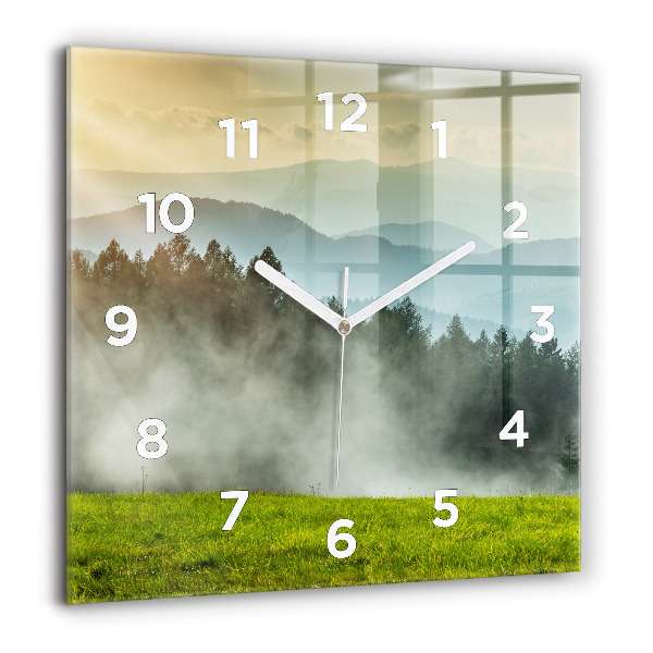 Square glass wall clock Mountain landscape