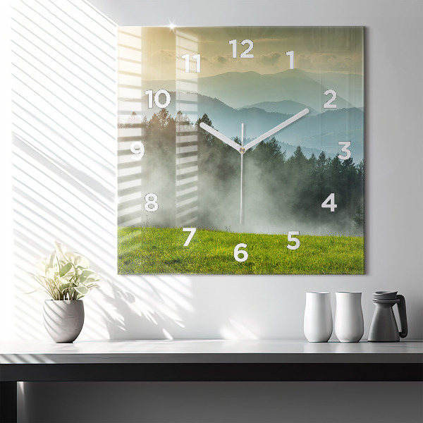 Square glass wall clock Mountain landscape