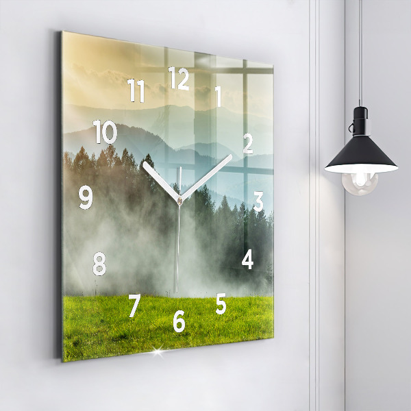 Square glass wall clock Mountain landscape