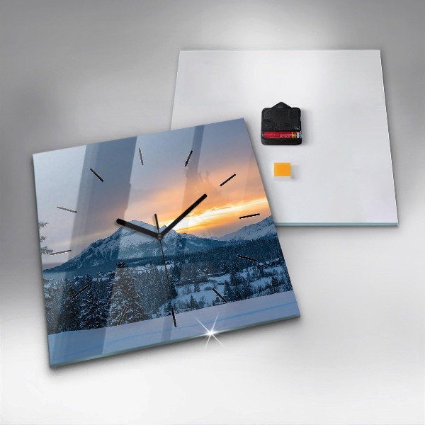 Square glass wall clock Mountain landscape