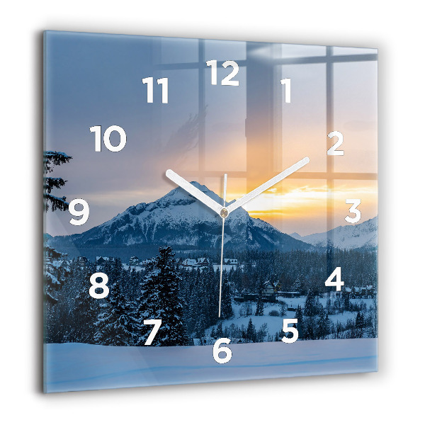 Square glass wall clock Mountain landscape