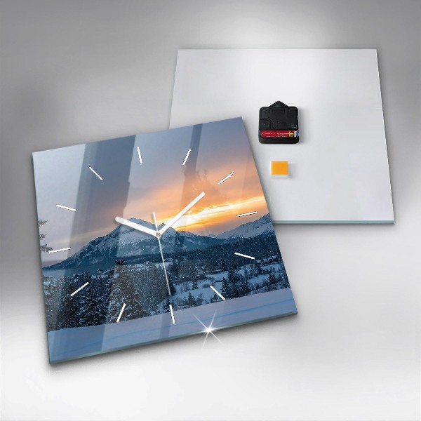 Square glass wall clock Mountain landscape