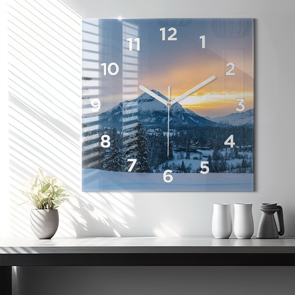 Square glass wall clock Mountain landscape