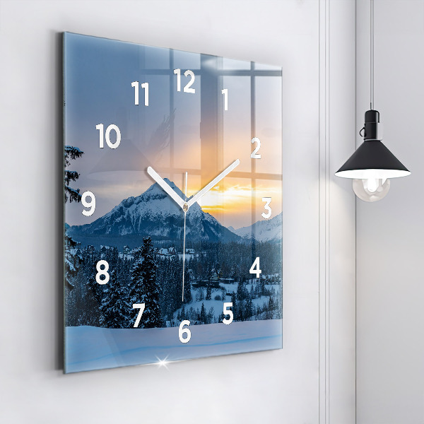Square glass wall clock Mountain landscape