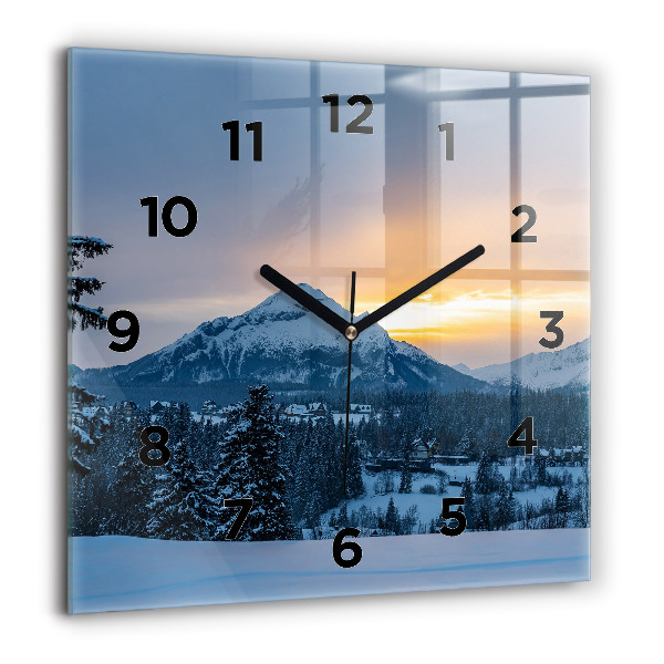 Square glass wall clock Mountain landscape