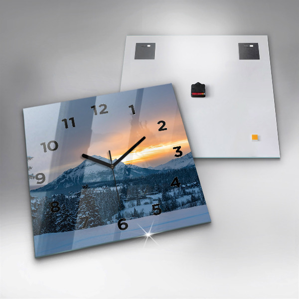 Square glass wall clock Mountain landscape