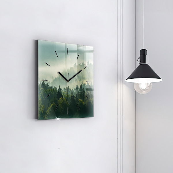 Square glass wall clock Sunrise Beskids
