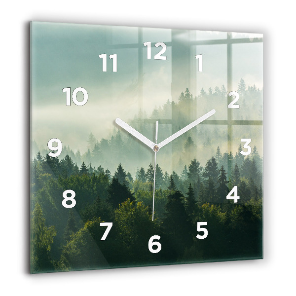 Square glass wall clock Sunrise Beskids