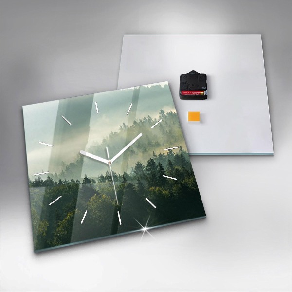 Square glass wall clock Sunrise Beskids